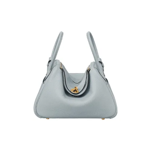 HERMES Lindy Clemence Bullock Кожа Одно плечо Сумка Женские 08 BLEU Бледный Святой Грааль синий