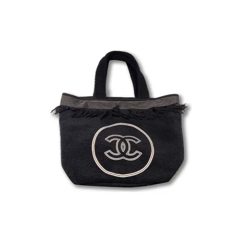 CHANEL Шерстяной Трехкомпонентный Набор 3 в 1 Полотенце Сумка BEACH BAG Тоут Сумка Сумка для покупок Сумка Унисекс Черный белый