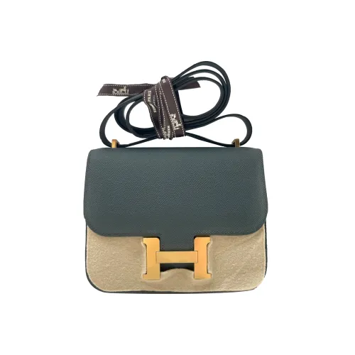 HERMES Constance Эпсомская кожа Сумка через плечо Мини Женские Y7 BLEU Orage Hurricane Синий