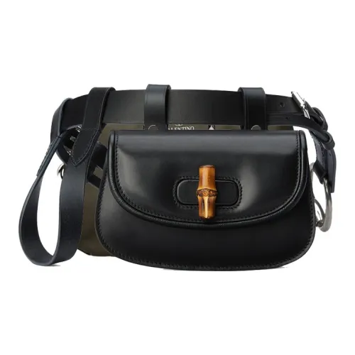 GUCCI Bamboo 1947 Холст с кожей Бананка Сумка на одно плечо Мини Женская Черная