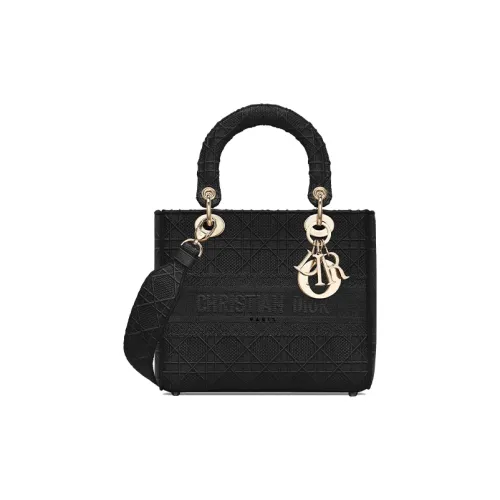 DIOR Wicker Узор Вышивка Сумка Lady Dior Сумки через плечо Сумка на плечо Сумка среднего размера Женская Черная