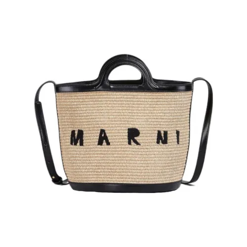 MARNI Raffia Ткани вязаные с Телячья кожа Ведрообразная сумка Сумка через плечо Сумка Маленькая Женская Коричневая Черная