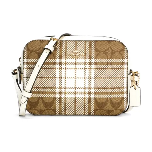 COACH Camera Холст и кожа Сумка из холста Camera Сумка Сумка через плечо Маленькая Женская Коричневая Белая Многоцветная
