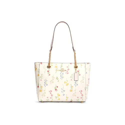 COACH Marlie Кожа Тоут Сумка Сумка для покупок Сумка Сумка с цепочкой Сумка на плечо Женская Белая