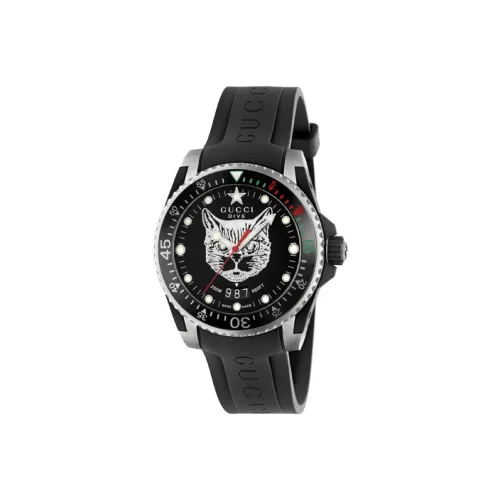 GUCCI Dive Collection Мужские часы Кварцевый механизм Резиновый ремешок Черный циферблат