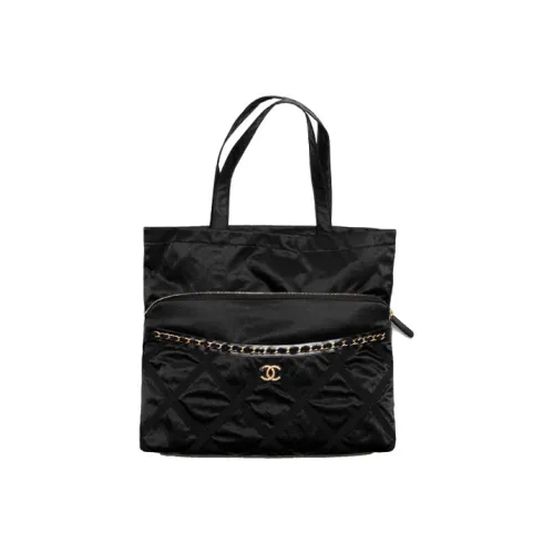 CHANEL Сатин Тоут Сумка Сумка для покупок Клатч Сумка на одно плечо Большая Унисекс Черная