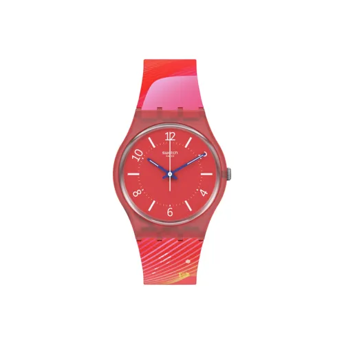 Swatch Quartz Механизм Унисекс Часы 41 мм Красный Циферблат Bio Based Материал Часы Силиконовый Ремешок