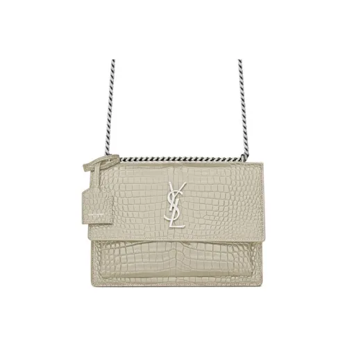 SAINT LAURENT Sunset Bright Calfskin Sunset Bag Shoulder Bag Medium Women's White