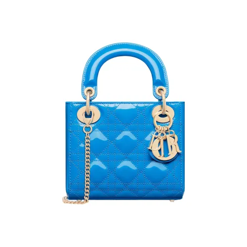 DIOR Lady Dior Лакированная кожа Коровья кожа Сумка Lady Dior Сумка через плечо Сумка Мини Женская Озерный Синий