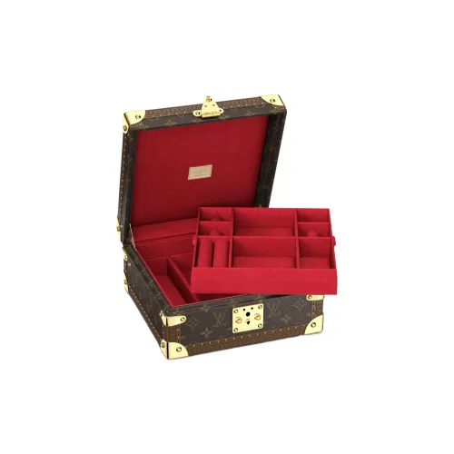 LOUIS VUITTON Холст Шкатулка для украшений Твердый Чехол Женские Подкладка Красный