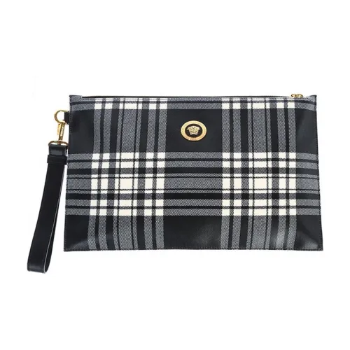 VERSACE Ткань Кошелек для монет клатч мужской черный белый серый клетка