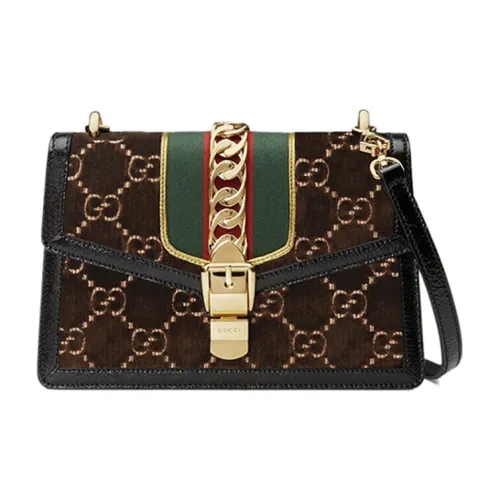 GUCCI Sylvie Вельветовая сумка с кожаной вставкой сумка через плечо ручная сумка маленькая женская коричневая