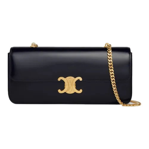 CELINE Triomphe Блестящая сумка из коровьей кожи с цепочкой сумка через плечо сумка обычного размера женская черная