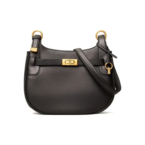 TORY BURCH Lee Radziwill Кожа Седло Сумка Сумка через плечо Большая Женская Черная Черно-Золотая