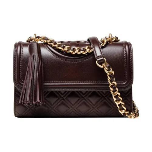 Tory Burch Fleming кожаная сумка через плечо маленькая женская темно-красного цвета