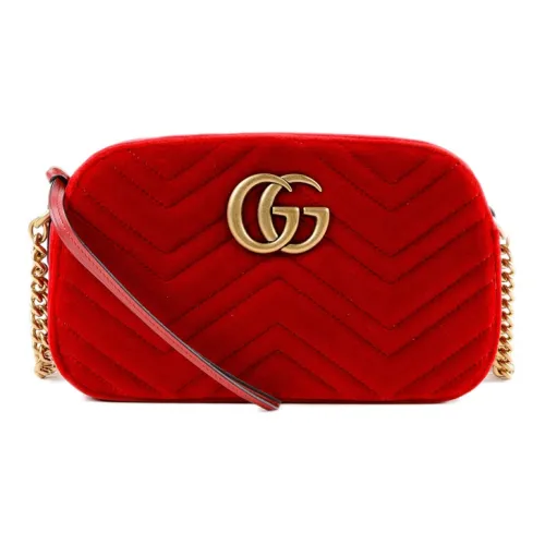 GUCCI GG Marmont Quilted Бархат Camera Сумка Сумка через плечо Маленькая Женская Красная