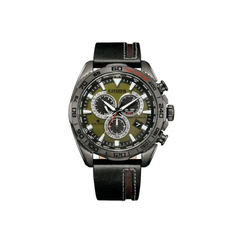 CITIZEN Светильник Кварцевый механизм Естественная кожа Ремешок Часы Мужские Зеленый циферблат