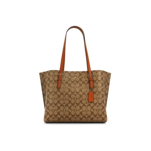 COACH Кожа Тоут Сумка Сумка для покупок Сумка Сумка через плечо Большая Женская Хаки и Оранжевая