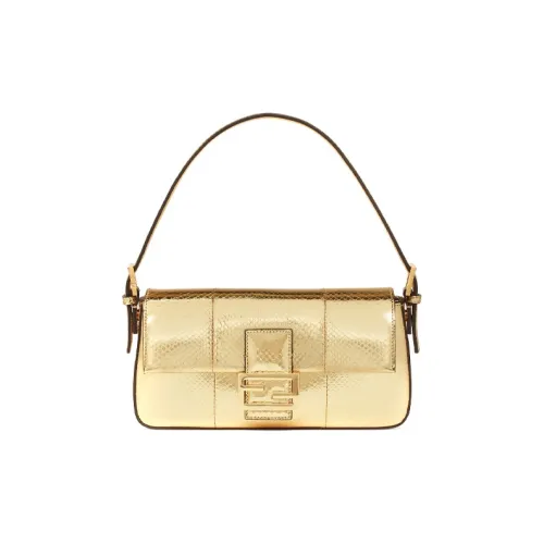 FENDI Baguette Python Узор Кожа Сумка Baguette Сумка через плечо Сумка Женская Золотая