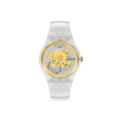 Swatch Quartz Механизм Унисекс Часы 41 мм Золотой Циферблат Пластиковый Корпус Часы Силиконовый Ремешок