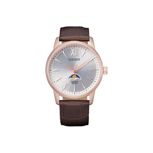CITIZEN Кварцевый механизм кожаный ремешок часы 42 мм мужские серебряный циферблат модель AK5003 05A