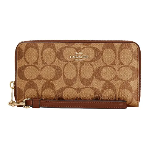 COACH Canvas с кожаными вставками кошелек клатч стандартный женский сандаловое дерево и светлый хаки монограмма