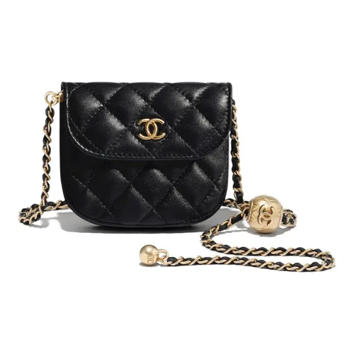 CHANEL Sheepskin Wallet Women's Black