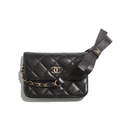 CHANEL 21K Winter Овчина Сумка через плечо Монетница Женская Черная