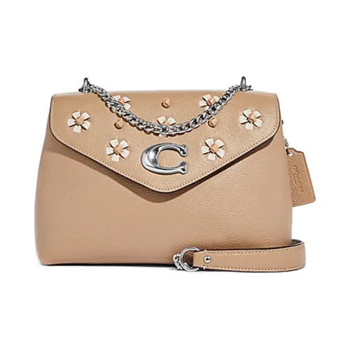 COACH Полированная кожа конвертируемая сумка через плечо среднего размера женская молочно-чайного цвета