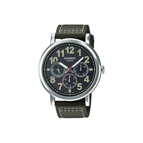 CASIO Standard Series Кварцевый механизм Естественная кожа Ремешок Часы Мужские Черный циферблат MTP E309L 3A