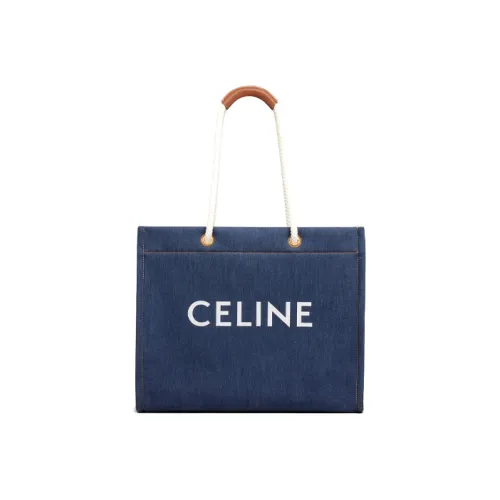 CELINE Cabas Деним с Коровьей Кожей Сумка через плечо Сумка Женская Морской Синий Коричневый
