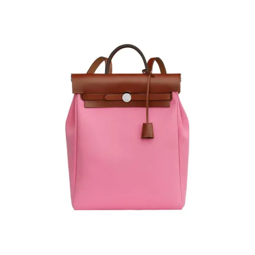 HERMES Herbag Zip Officier Canvas Hunter Коровья кожа Ручной Рюкзак Женские Розовый Cuivre Красный