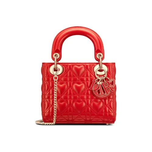 DIOR Lady Dior Dioramour Овчина Сумка Lady Dior Сумка через плечо Сумка Micro Женская Красная