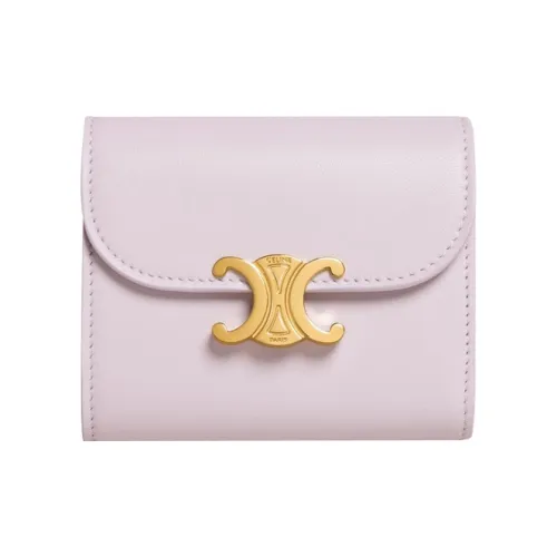 CELINE Triomphe Блестящий Гладкий Овечья кожа с замшей подкладка с клапаном для хранения карт кошелек маленький женский светло-розовый