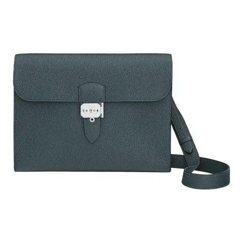 HERMES Sac A Depeches Коровья кожа Togo Курьерская сумка Сумка через плечо Мужская Y7 Hurricane Синий