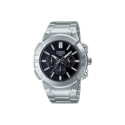 CASIO Standard Series Кварцевый механизм Нержавеющая сталь Ремешок Часы Мужские Черный циферблат MTP E500D 1AV