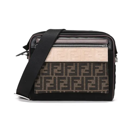 FENDI Нейлон с холстом Сумка через плечо Мужская Черная Коричневая