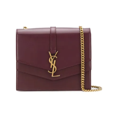 SAINT LAURENT Монограмма Коровья кожа Сумка с цепочкой Сумка через плечо Сумка на плечо Женская Бордовая