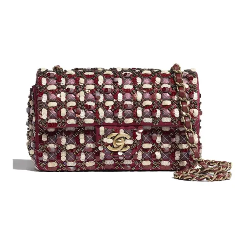 CHANEL Сатин Сияние Стекло Жемчужный Flap Bag Женские Розовый и Белый