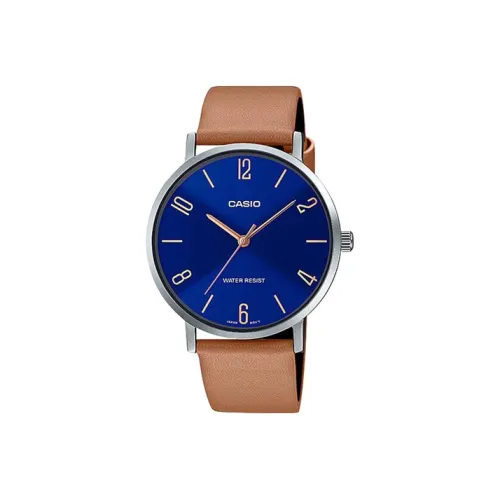 CASIO Standard Series Кварцевый механизм Естественная кожа Ремешок Часы Мужские Синий циферблат