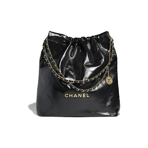 CHANEL 22Bag Гладкая отделка Телячья кожа Тоут Сумка Сумка для покупок Переносная Сумка через плечо Сумка на плечо Большая Женская Черная
