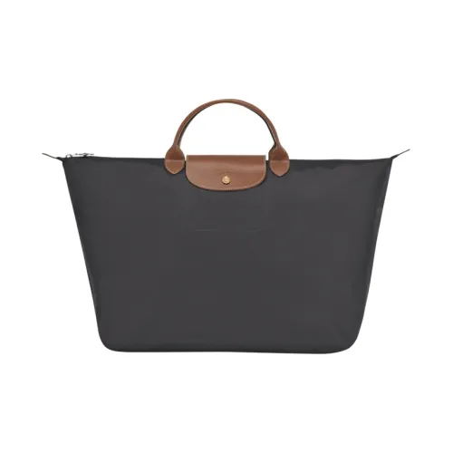LONGCHAMP Le Pliage Полиамид Холст Корова Кожа Путешественная Сумка Сумка Большая Женская Металлический Серый