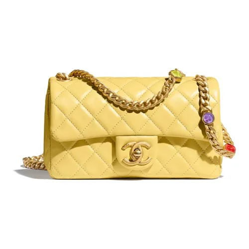 CHANEL Classic Flap CF Овечья кожа и металл Сумка через плечо Сумка на плечо Мини Женская Желтая и Многоцветная