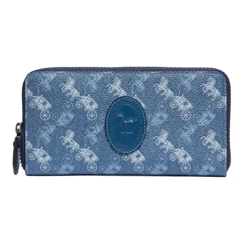 COACH Accordion Zip Холст с кожей Кошелек Женские Синий Carriage Монограмма