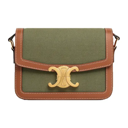 CELINE Сумка через плечо из ткани с коровьей кожей сумка сумка через плечо женская хаки зеленый коричневый