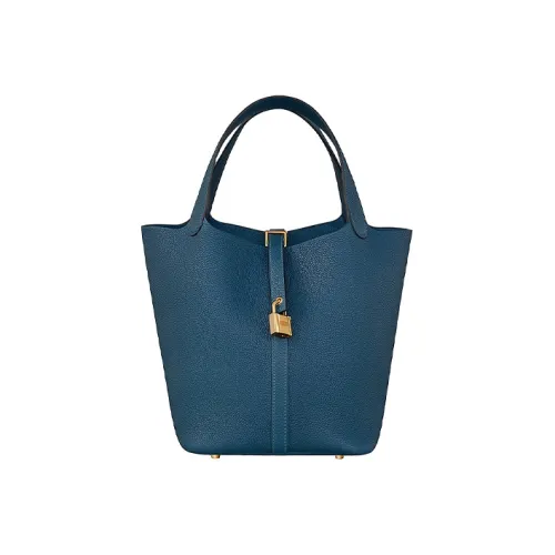 HERMES Picotin Lock Taurillon Maurice Кожа Сумка Женские S4 Темно-синий Синий