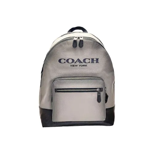 COACH West Pebble Кожа Рюкзак Большой Мужской Черный и Цементный Серый
