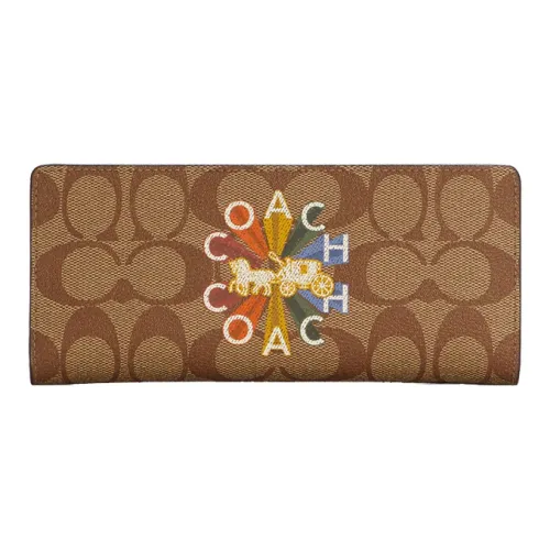 COACH Slim Wallet Кожа Кошелек Маленький Женский Хаки и Коричневый