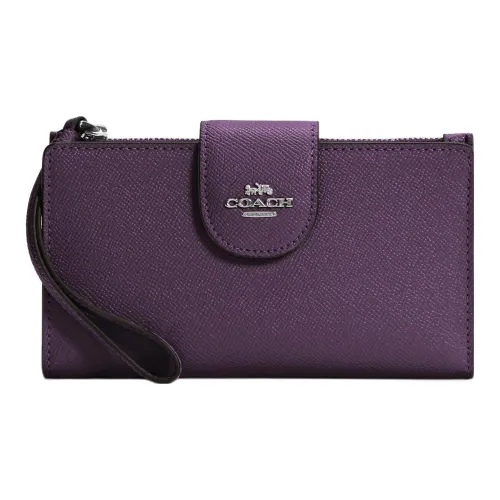 COACH Tech Wallet Twill Leather Wallet Women's Dark Purple Crystal
