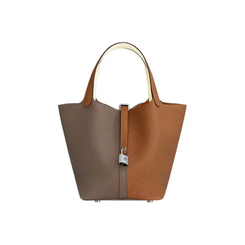 HERMES Picotin Lock Maurice Телячья кожа Корзинка-сумка Сумка-ведро Сумка Женская Золото Слоновая серый Серый белый